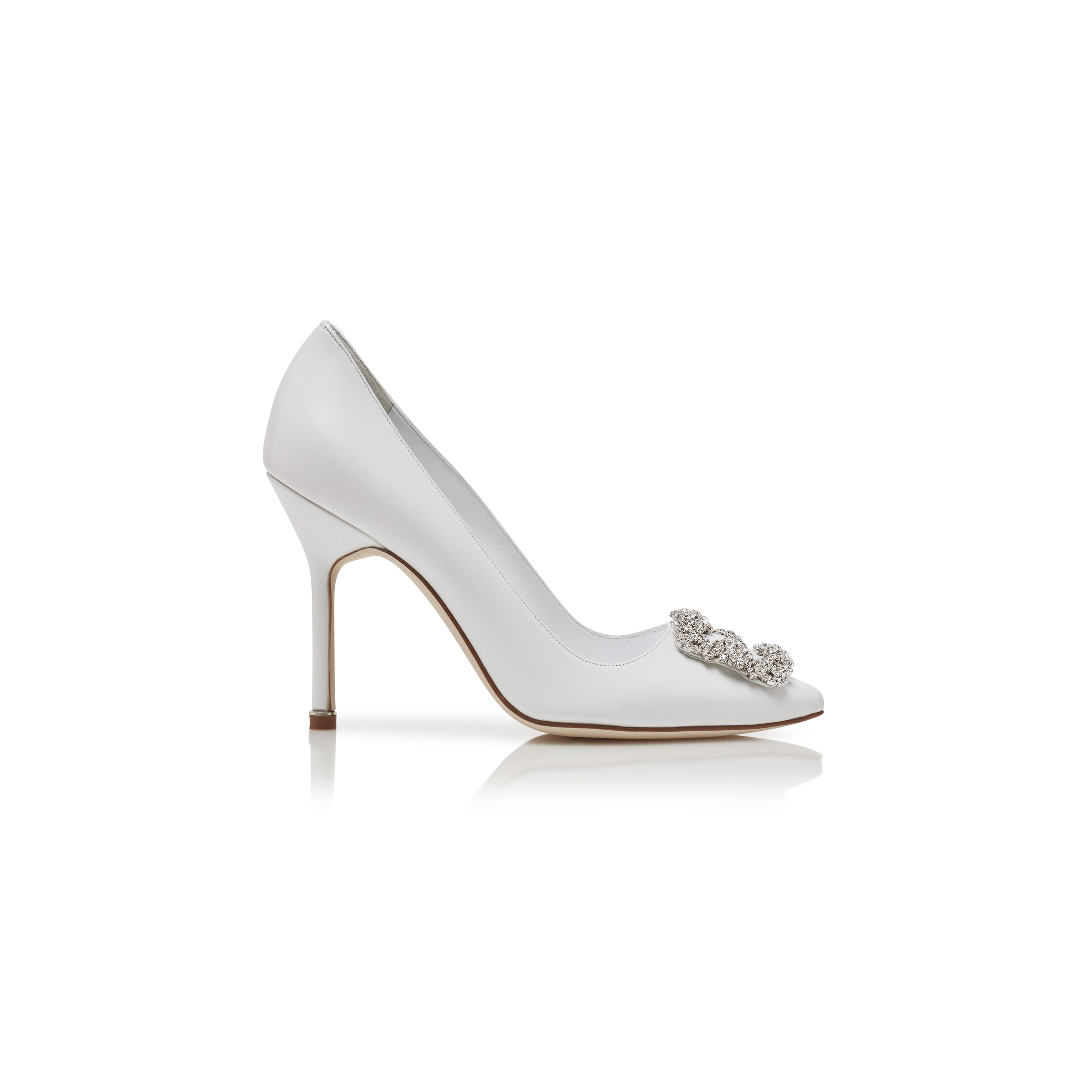 MANOLO BLAHNIK HANGISIUS WHITE CALF LEATHER JEWEL BUCKLE PUMPS 121-1656-0001 MANOLO BLAHNIK HANGISIUS WHITE CALF LEATHER JEWEL BUCKLE PUMPS 121-1656-0001